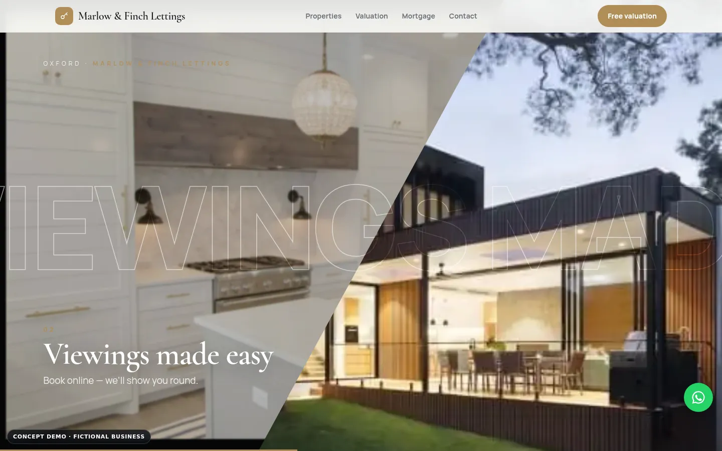 Marlow & Finch Lettings demo, desktop view, video showcase section