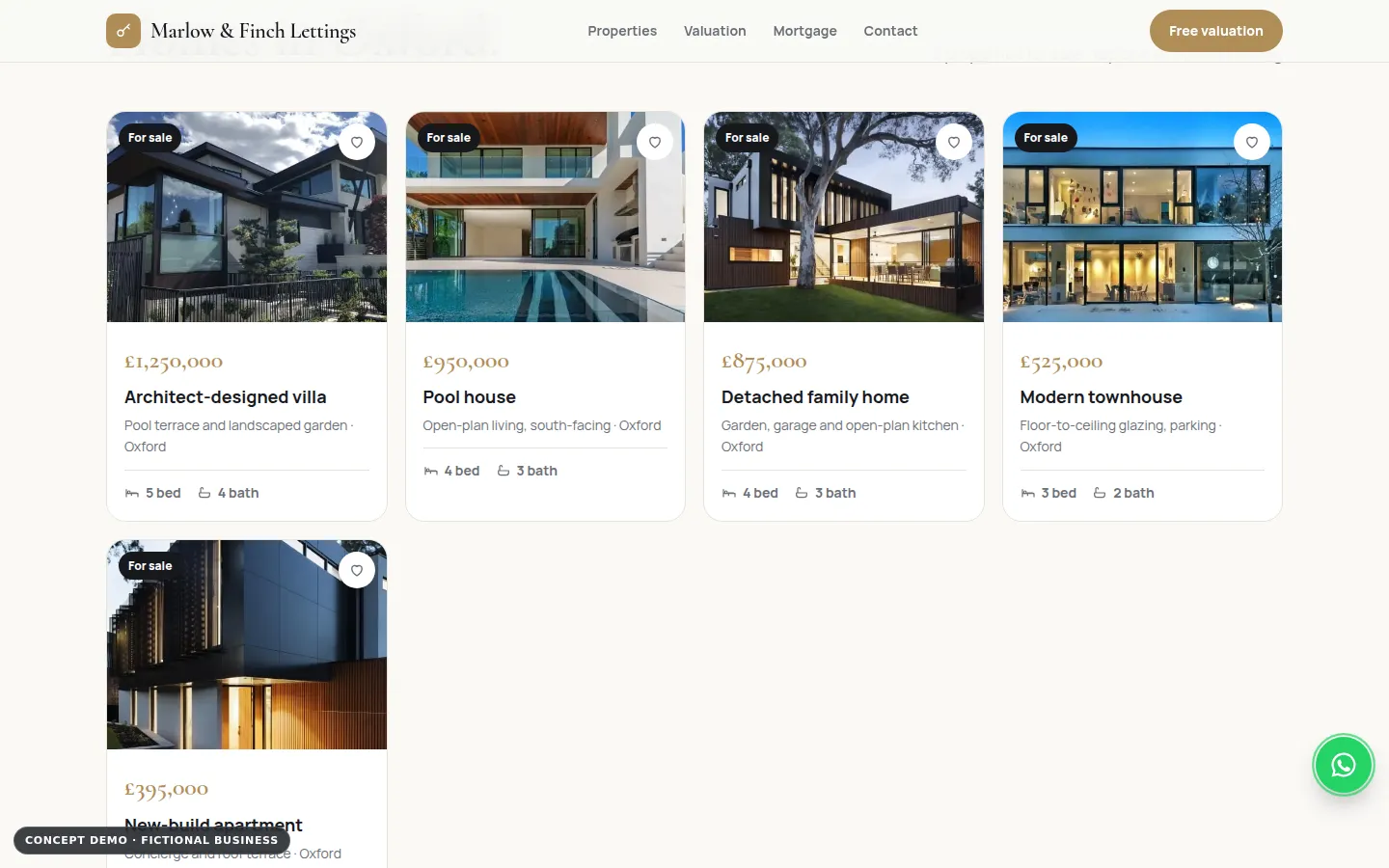 Marlow & Finch Lettings demo, desktop view, services section