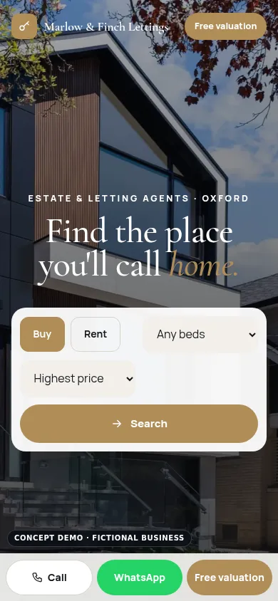 Marlow & Finch Lettings demo, mobile view