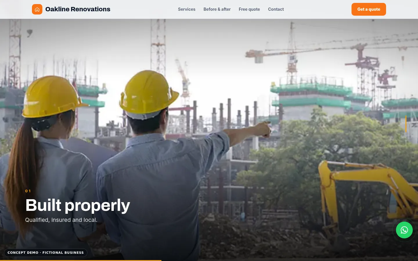 Oakline Renovations demo, desktop view, video showcase section