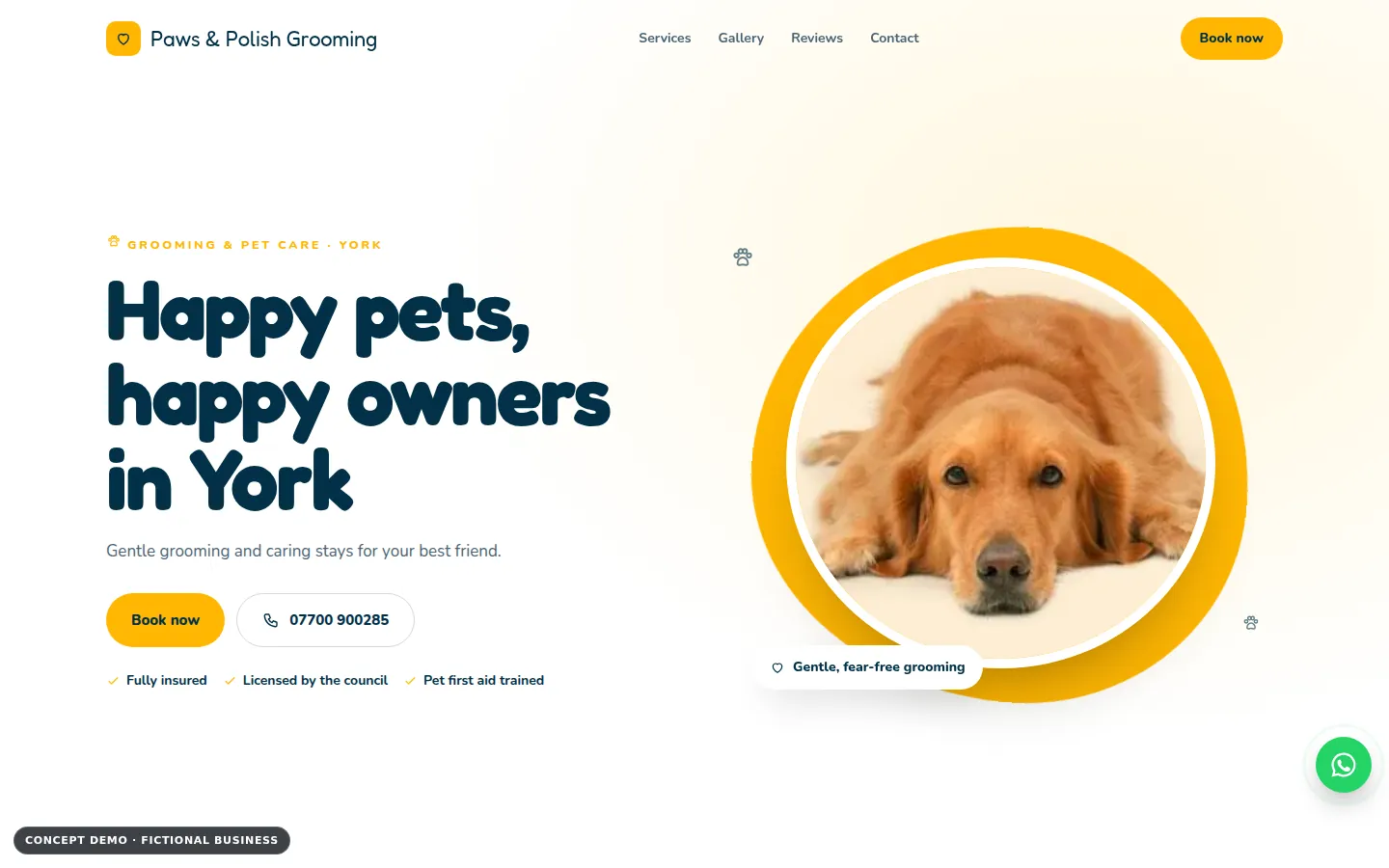 Screenshot of Paws & Polish Grooming (Dog Grooming Website Demo)