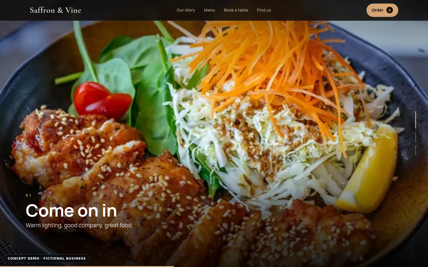 Showcase reel in the restaurant demo